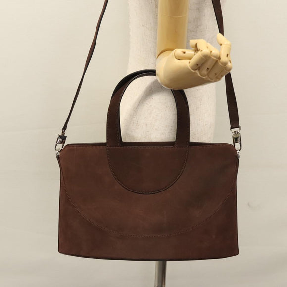 BVLGARI Hand Bag Suede 2way Brown Silver Auth bs22466