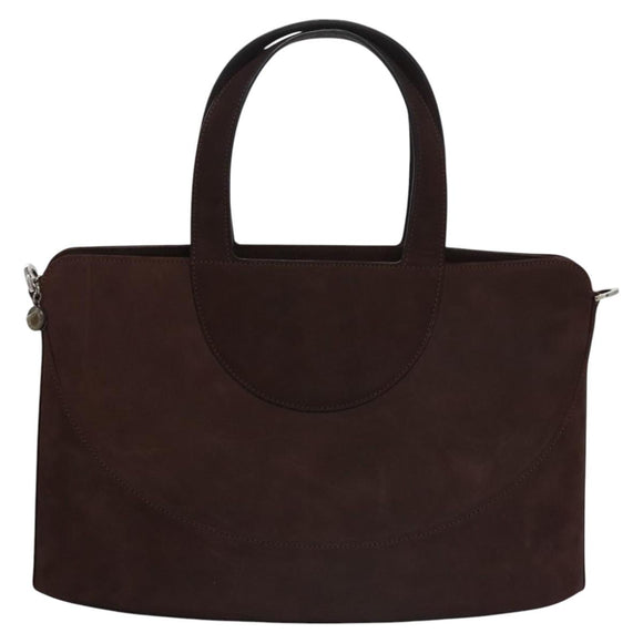 BVLGARI Hand Bag Suede 2way Brown Silver Auth bs22466
