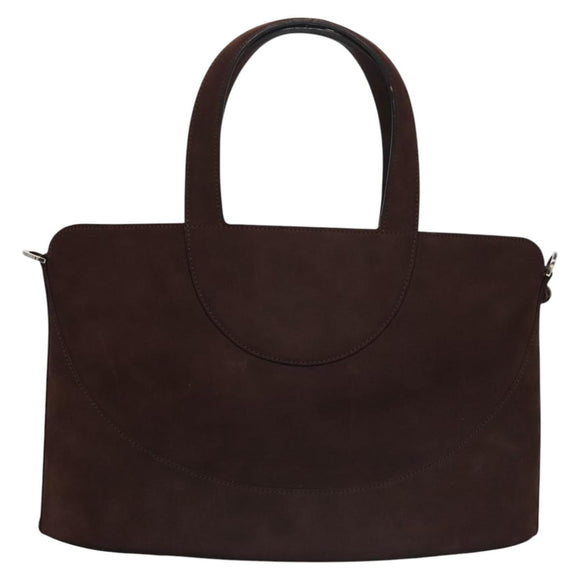 BVLGARI Hand Bag Suede 2way Brown Silver Auth bs22466