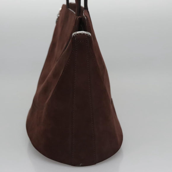 BVLGARI Hand Bag Suede 2way Brown Silver Auth bs22466