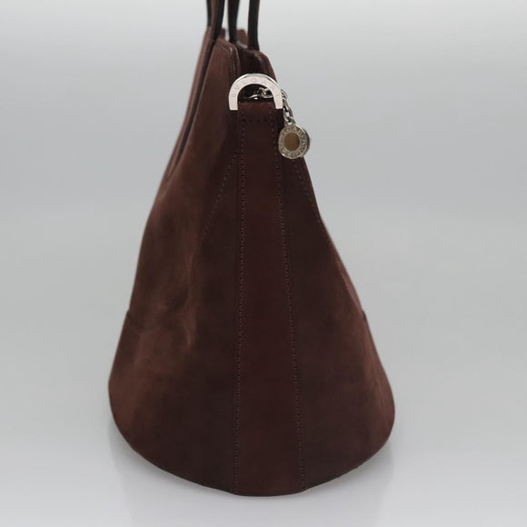 BVLGARI Hand Bag Suede 2way Brown Silver Auth bs22466