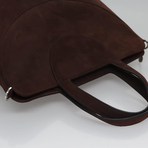 BVLGARI Hand Bag Suede 2way Brown Silver Auth bs22466