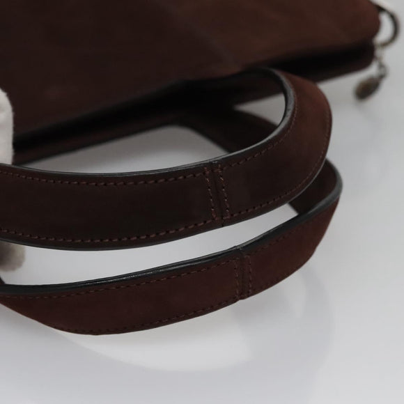 BVLGARI Hand Bag Suede 2way Brown Silver Auth bs22466