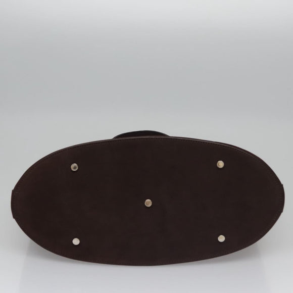 BVLGARI Hand Bag Suede 2way Brown Silver Auth bs22466