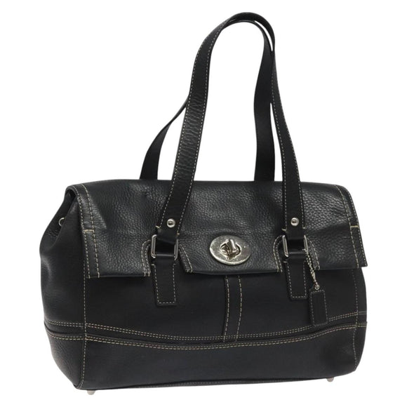 Coach Hand Bag Leather Black Auth bs22477