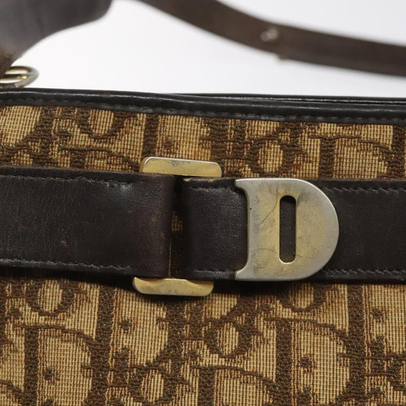 Christian Dior Trotter Canvas Shoulder Bag Brown Gold Auth bs22491