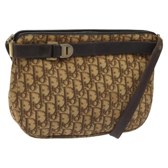 Christian Dior Trotter Canvas Shoulder Bag Brown Gold Auth bs22491
