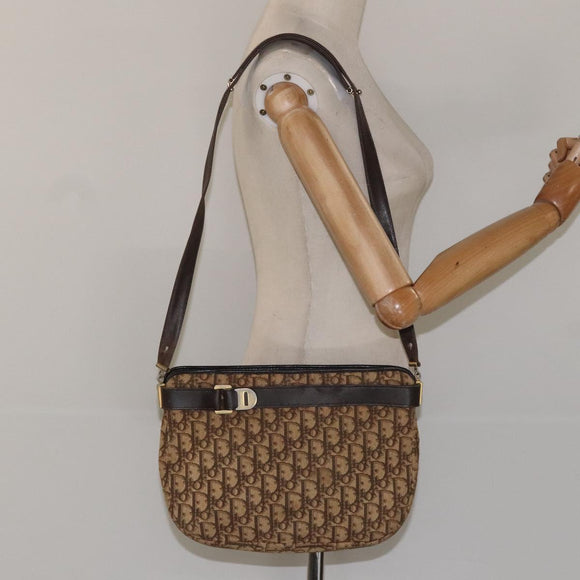 Christian Dior Trotter Canvas Shoulder Bag Brown Gold Auth bs22491