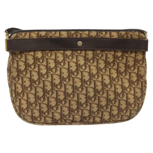 Christian Dior Trotter Canvas Shoulder Bag Brown Gold Auth bs22491