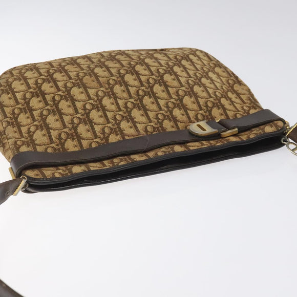 Christian Dior Trotter Canvas Shoulder Bag Brown Gold Auth bs22491