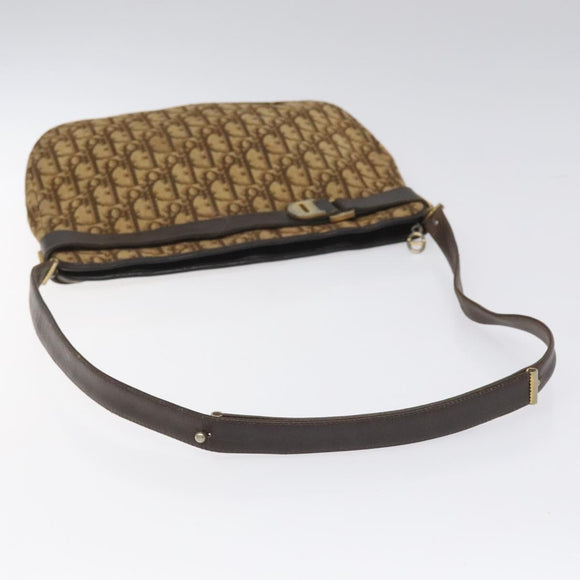 Christian Dior Trotter Canvas Shoulder Bag Brown Gold Auth bs22491