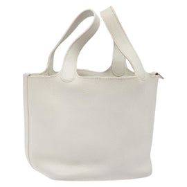 HERMES Picotan Lock PM Hand Bag White Silver Auth bs22497