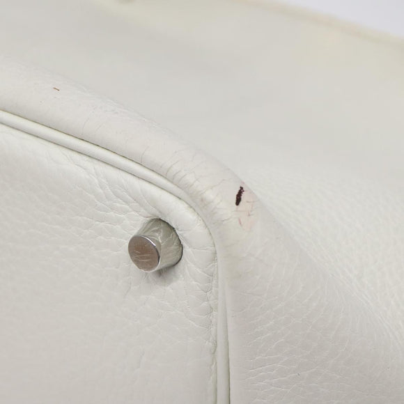 HERMES Picotan Lock PM Hand Bag White Silver Auth bs22497
