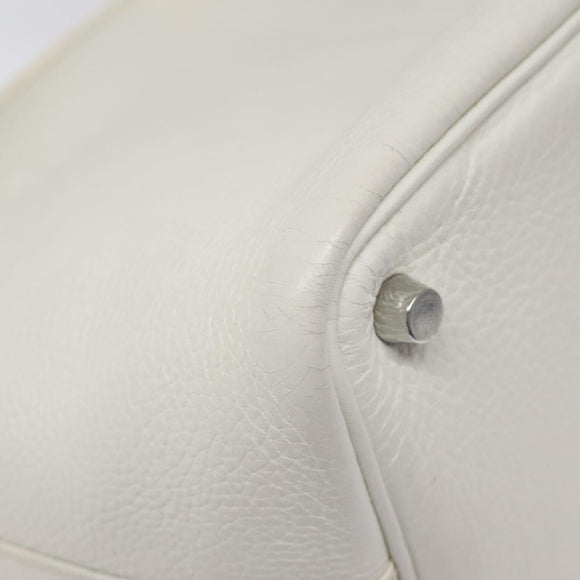 HERMES Picotan Lock PM Hand Bag White Silver Auth bs22497