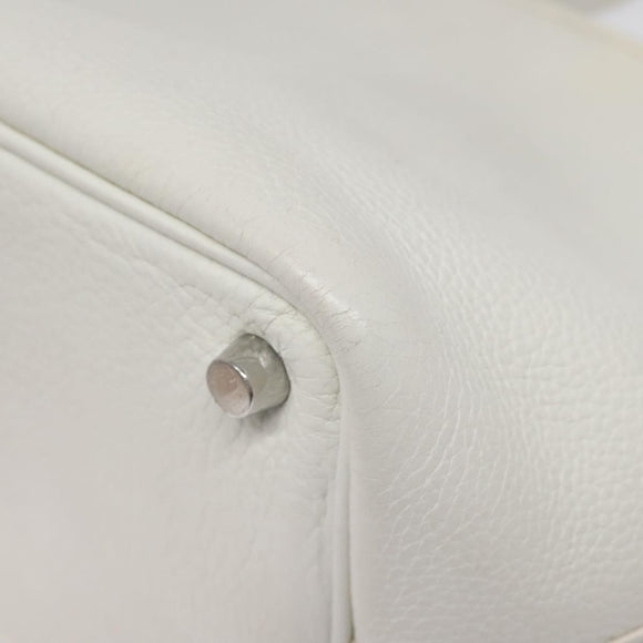 HERMES Picotan Lock PM Hand Bag White Silver Auth bs22497