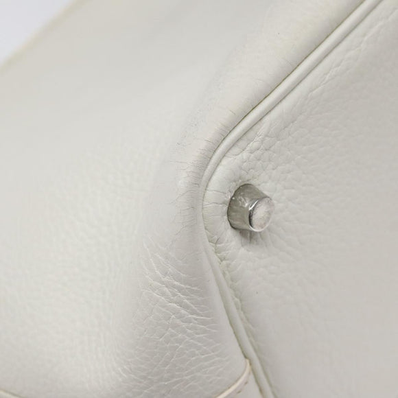 HERMES Picotan Lock PM Hand Bag White Silver Auth bs22497