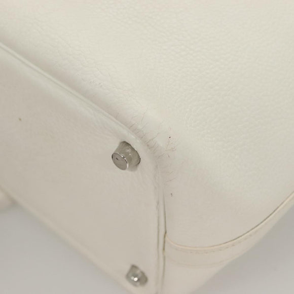 HERMES Picotan PM Hand Bag Leather White Silver Auth bs22497