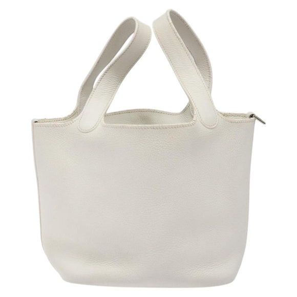 HERMES Picotan Lock PM Hand Bag White Silver Auth bs22497