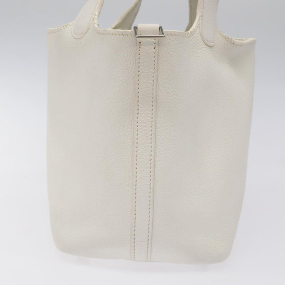 HERMES Picotan Lock PM Hand Bag White Silver Auth bs22497
