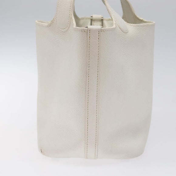 HERMES Picotan Lock PM Hand Bag White Silver Auth bs22497