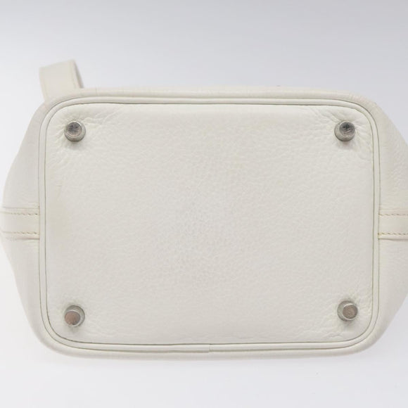 HERMES Picotan Lock PM Hand Bag White Silver Auth bs22497