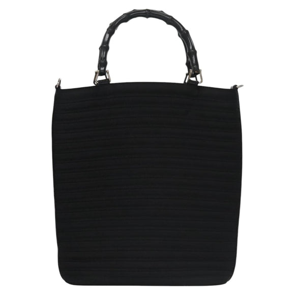 GUCCI Bamboo Hand Bag Canvas Leather 2way Black Silver Auth bs22518