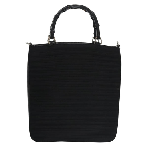 GUCCI Bamboo Hand Bag Canvas Leather 2way Black Silver Auth bs22518