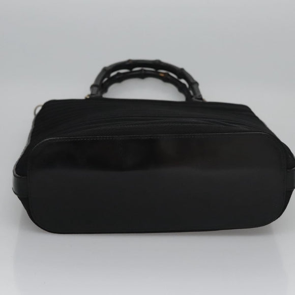 GUCCI Bamboo Hand Bag Canvas Leather 2way Black Silver Auth bs22518