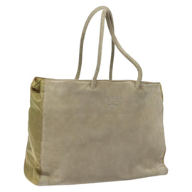 PRADA Tote Bag Suede Khaki Auth bs22528