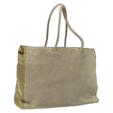 PRADA Tote Bag Suede Khaki Auth bs22528