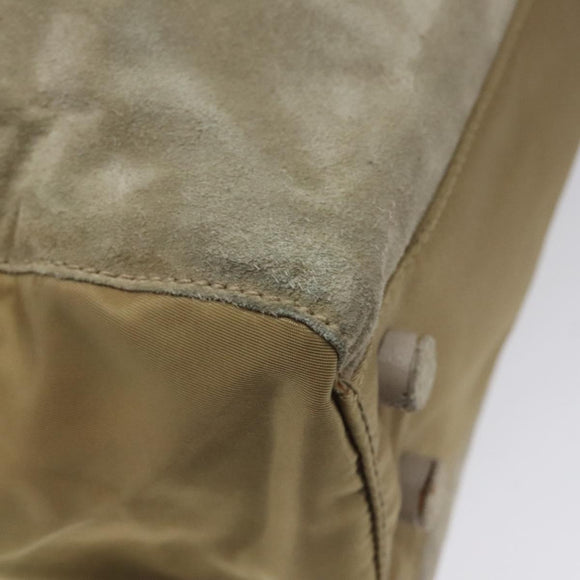 PRADA Tote Bag Suede Khaki Auth bs22528