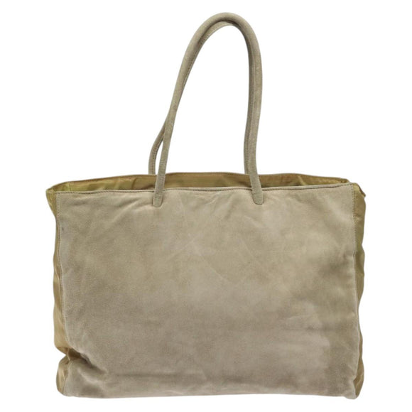 PRADA Tote Bag Suede Khaki Auth bs22528