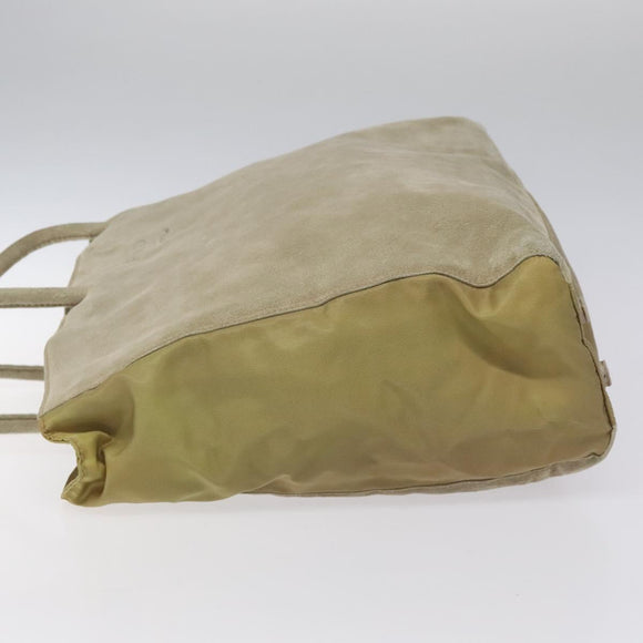 PRADA Tote Bag Suede Khaki Auth bs22528