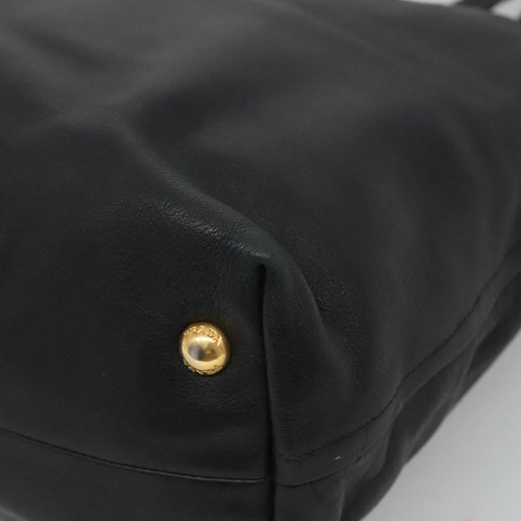 PRADA Tote Bag Leather Black Gold Auth bs22531