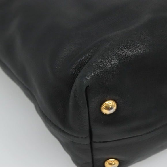 PRADA Tote Bag Leather Black Gold Auth bs22531