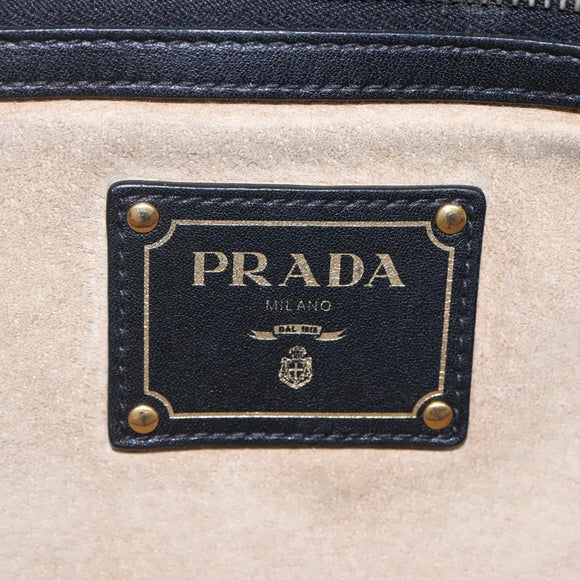 PRADA Tote Bag Leather Black Gold Auth bs22531