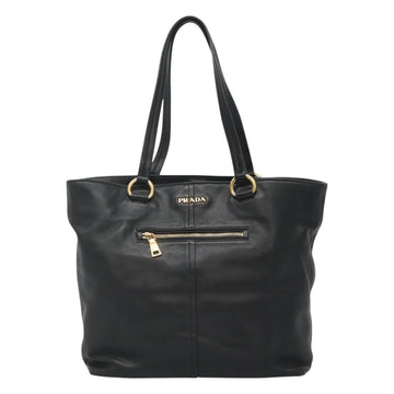 PRADA Tote Bag Leather Black Gold Auth bs22531 - 0