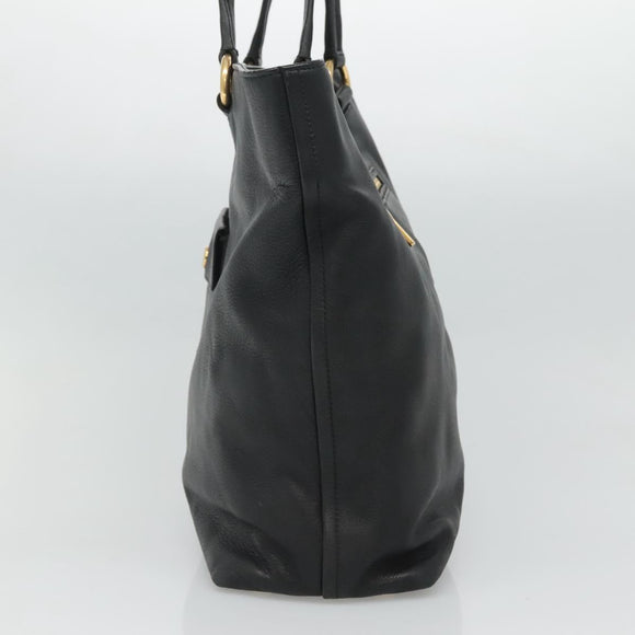 PRADA Tote Bag Leather Black Gold Auth bs22531