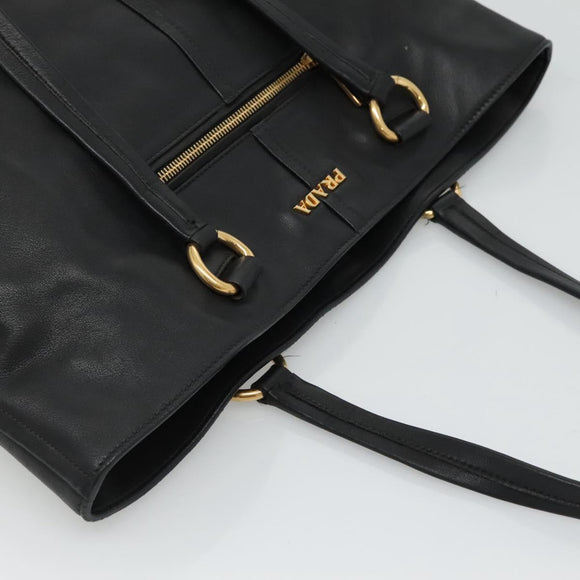 PRADA Tote Bag Leather Black Gold Auth bs22531