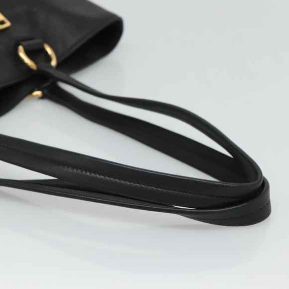 PRADA Tote Bag Leather Black Gold Auth bs22531
