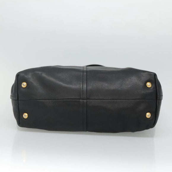 PRADA Tote Bag Leather Black Gold Auth bs22531