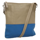 CELINE Shoulder Bag Leather Beige Gold blue Auth bs22533-1