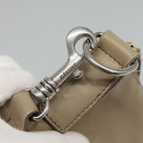 CELINE Shoulder Bag Leather Beige Gold blue Auth bs22533