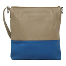 CELINE Shoulder Bag Leather Beige Gold blue Auth bs22533-2