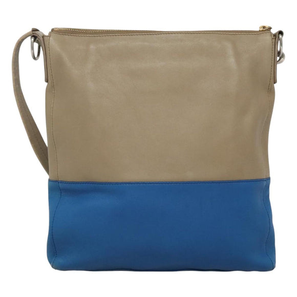 CELINE Shoulder Bag Leather Beige Gold blue Auth bs22533
