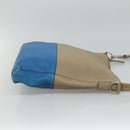 CELINE Shoulder Bag Leather Beige Gold blue Auth bs22533-3