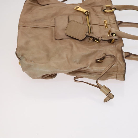 PRADA Hand Bag Nylon Leather 3Set Khaki Beige Auth bs22539