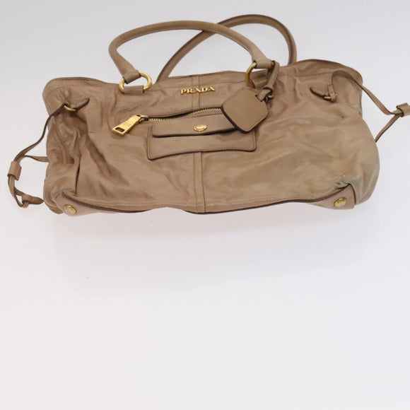 PRADA Hand Bag Nylon Leather 3Set Khaki Beige Auth bs22539