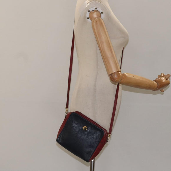 HERMES Jockey Shoulder Bag Leather Navy Gold Auth bs22558