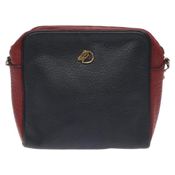 HERMES Jockey Shoulder Bag Leather Navy Gold Auth bs22558